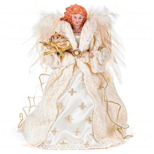 Sb 59211 Goodwill Decorative Items Porcelain Fabric Angel Tree Topper Cream Gold White