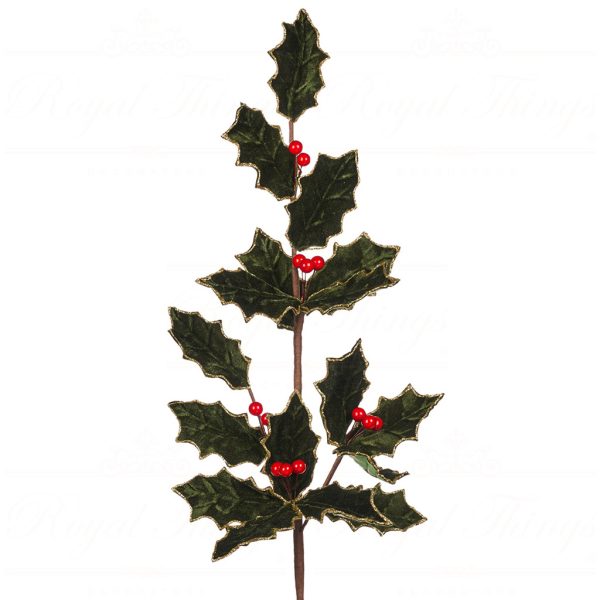 Sp 20780 Goodwill Christmas Decorative Items Fabric Holly Berry Stem Green Branches Stems