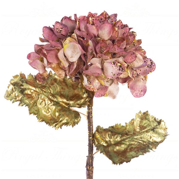 Sp 20847 Goodwill Christmas Decorative Items Fabric Hydrangea Flower Stem Pink Gold Green