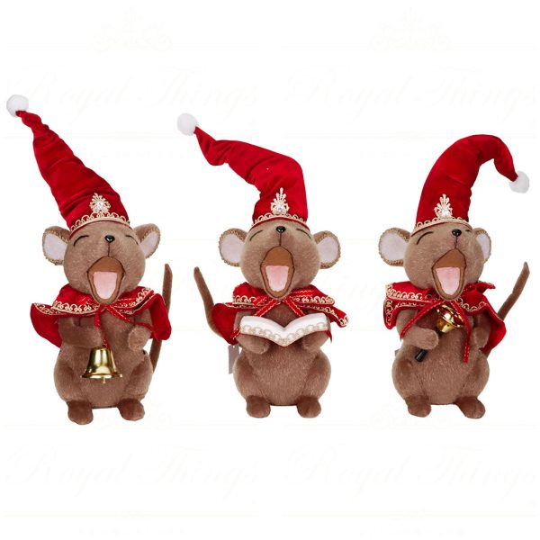 T 82085 Goodwill Christmas Decorative Items Fabric Singing Xmas Carol Mouse Tabletop Brown Red