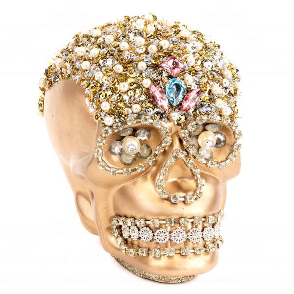 Tr 19086 Goodwill Christmas Decorative Items Glass Jewel Pearl Skull Tabletop Champagne Cream Pink