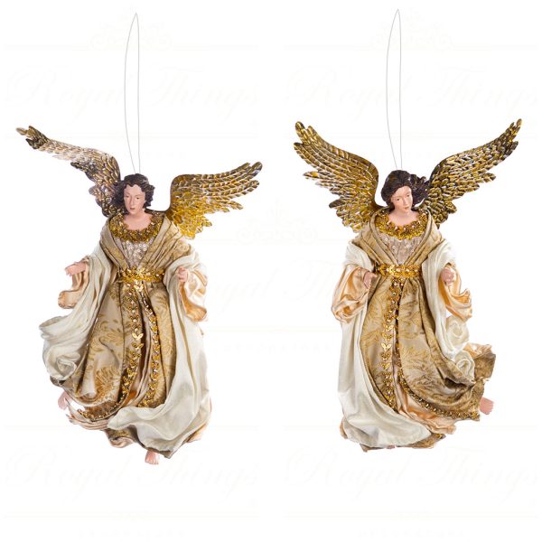 Z 19611 Goodwill Christmas Ornaments Fabric Metallic Flying Angel Cream Gold Brown