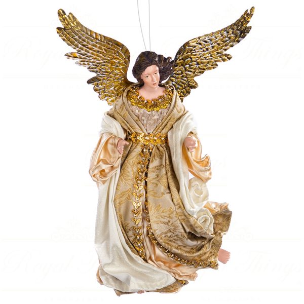 Z 19611 Goodwill Christmas Ornaments Fabric Metallic Flying Angel Cream Gold Brown Vari B