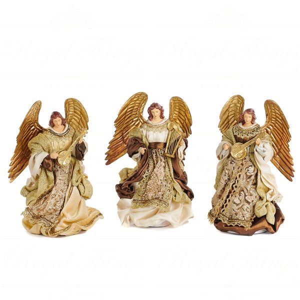 Z 40402 Goodwill Tabletop Fabric Metal Music Angel Tabletop Brown Cream Gold