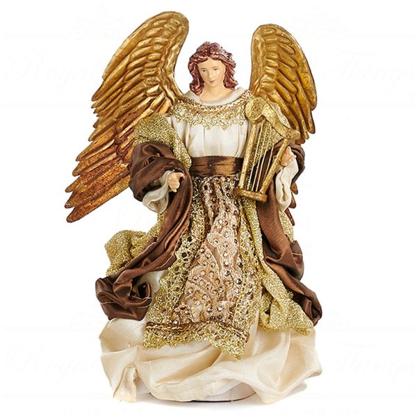 Z 40402 Goodwill Tabletop Fabric Metal Music Angel Tabletop Brown Cream Gold Vari B