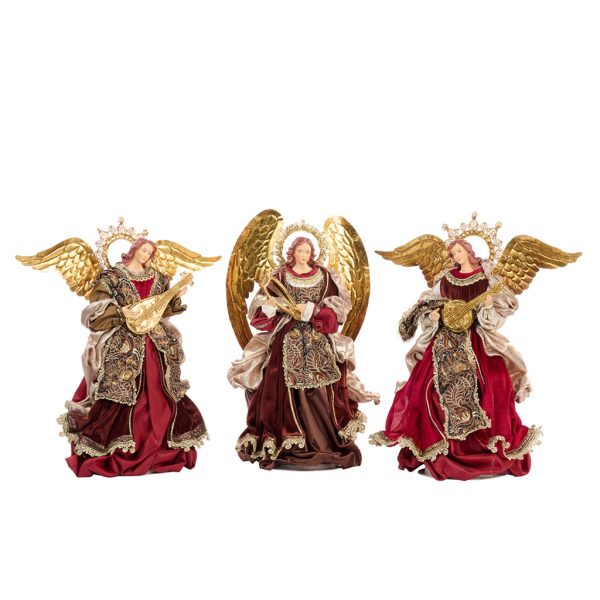 Z 40605 Christmas Decorative Items Music Angels Tabletop Burgundy Gold Brown