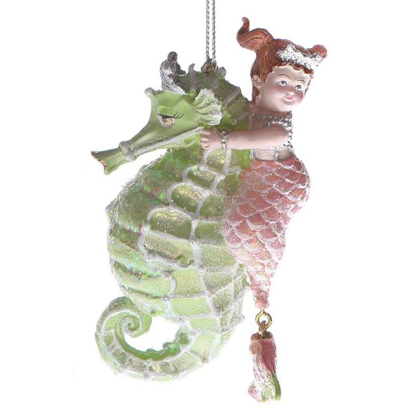 C 10416 Goodwill Christmas Ornaments Mermaid On Seahorse Blue Green Pink Vari Green