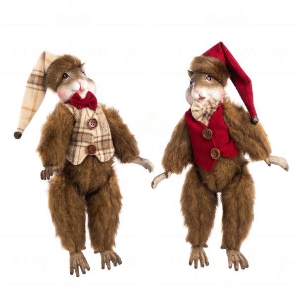 Goodwill Animal Dolls Fabric Tartan Squirrel Brown Burgundy Cream C 20152