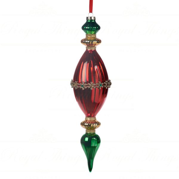 Goodwill Chirstmas Ball Glass Jewel Stripe Finial Red Gold Green Tc 15016
