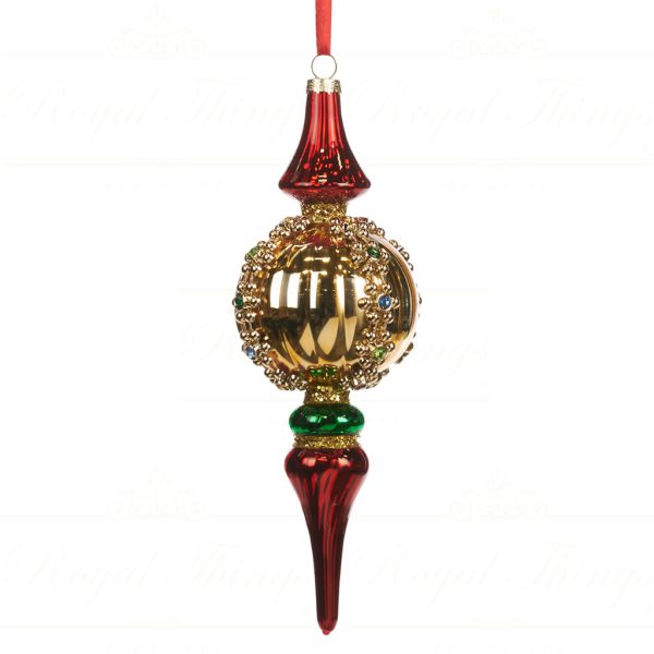 Goodwill Chirstmas Ball Glass Jewel Stripe Finial Red Gold Green Tc 15017