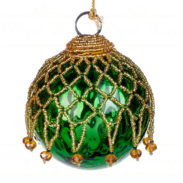 Goodwill Chirstmas Ball Glass Beaded Net Pearl Red Green Gold If 10124 Green