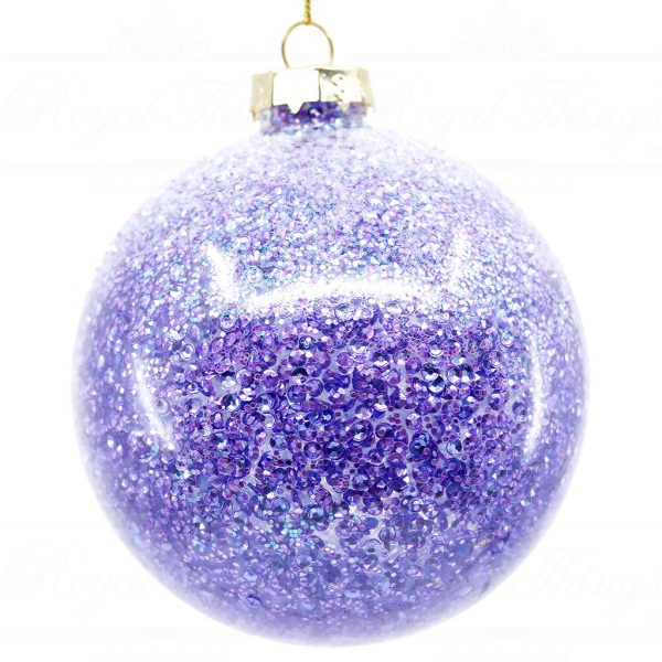 Goodwill Chirstmas Ball Glass Sequin Filled Ball Purple White P 36731