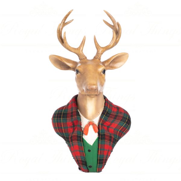 Goodwill Christmas Decorative Items Fabric Gentleman Deer Head Wall Display Beige Red Gold Green D 44073