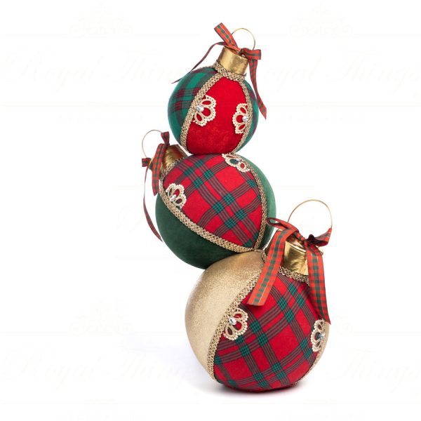 Goodwill Christmas Decorative Items Fabric Tartan Xmas Ball Stack Red Green Gold T 79110