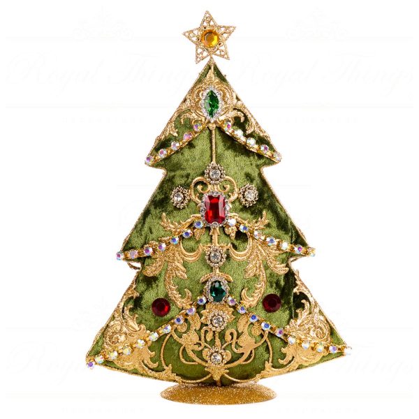Goodwill Christmas Decorative Items Velvet And Metal Wire Jewel Tree Tabletop Green Gold Mo 96300