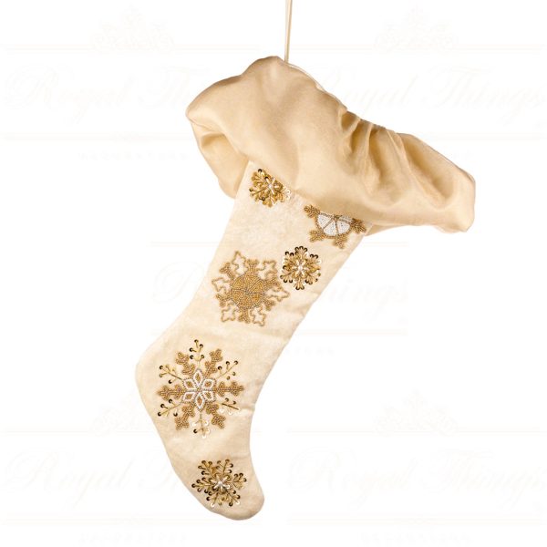 Goodwill Christmas Decorative Items Beaded Snowflake Stocking Gold Cream If 10214