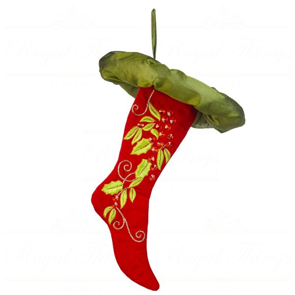 Goodwill Christmas Decorative Items Embroidered Beaded Holly Stocking Red Green If 10108