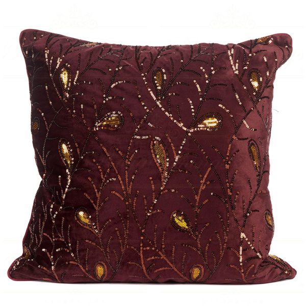 Goodwill Christmas Decorative Items Fabric Sequin Twigs Cushion Burgundy Gold I 41327
