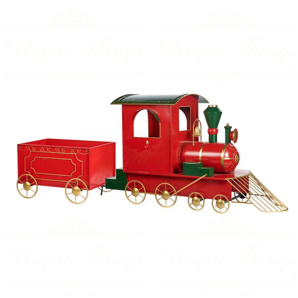 Goodwill Christmas Decorative Items Metal Train With Cart Display Red Green Gold D 44071