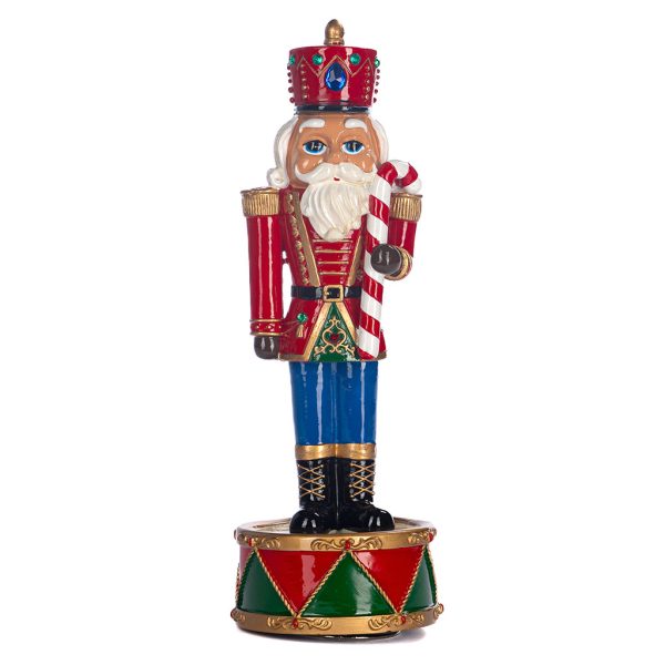 Goodwill Christmas Decorative Items Music Motion Nutcracker With Candycane On Drum Musicbox Tabletop Blue Red White Mc 19953