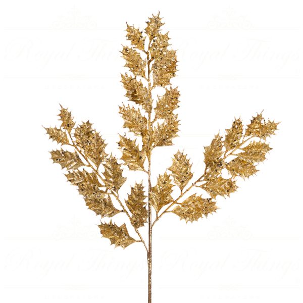 Goodwill Christmas Flowers Branches Metallic Crushed Holly Leaf Stem Gold A 49931