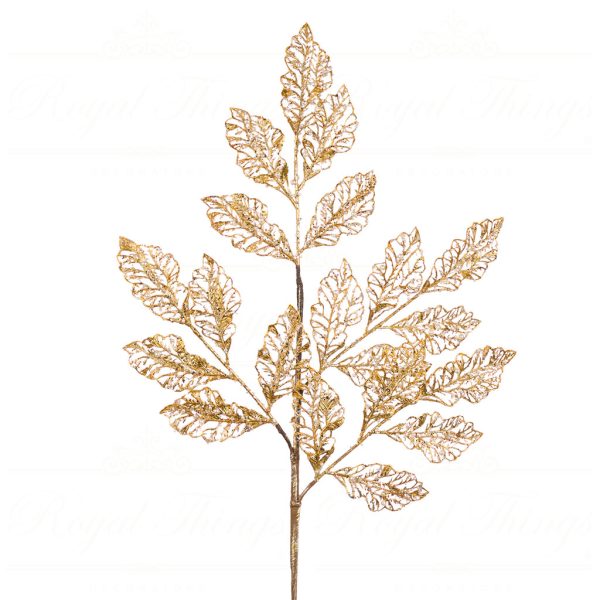Goodwill Christmas Flowers Branches Metallic Pearl Open Leaf Stem Gold A 49941