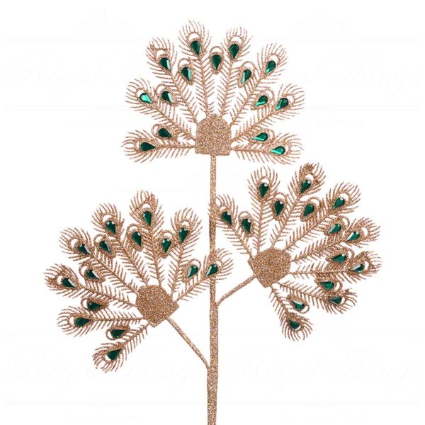 Goodwill Christmas Flowers Branches Sparkle Peacock Fan Stem Champagne Green Sp 20767
