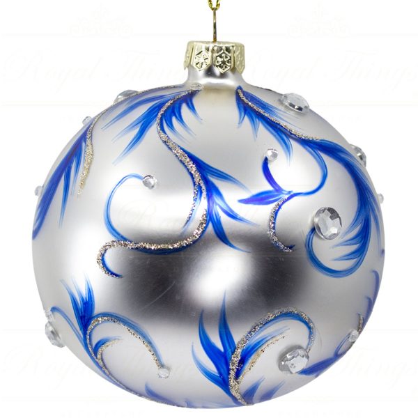 Goodwill Christmas Glass Ball Blue Swirl Silver Blue L 31115