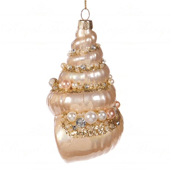 Goodwill Christmas Glass Ornament Pearl Shell Gold Ya 92465 Long