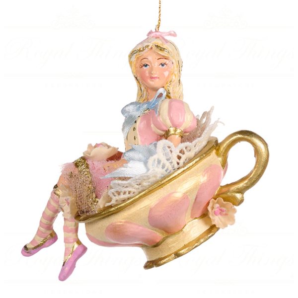 Goodwill Christmas Ornament Alice Rabbit Candy Tea Cup Pink Blue Cream Gold B 88154 Girl
