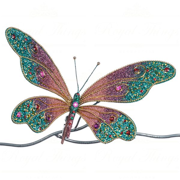 Goodwill Christmas Ornament Beaded Glitter Butterfly On Clip Blue Pink Purple Br 39342