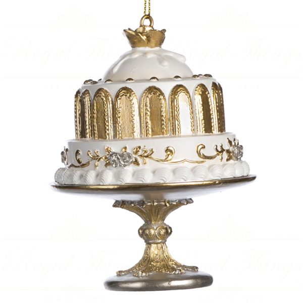 Goodwill Christmas Ornament Elegant Cake On Stand Cream Gold Champagne D 44157