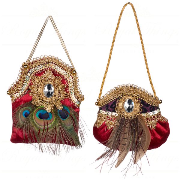 Goodwill Christmas Ornament Fabric Peacock Purse Red Brown Gold Br 39320
