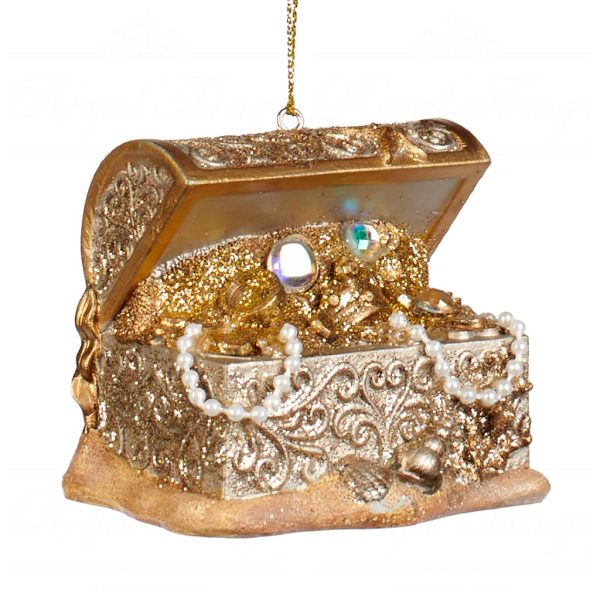 Goodwill Christmas Ornament Glitter Sea Treasure Chest Gold Champagne Mo 95207