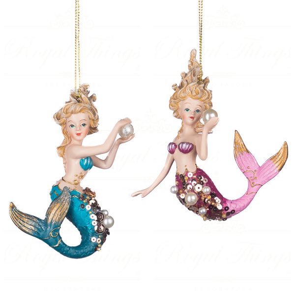 Goodwill Christmas Ornament Sequin Pearl Botanica Mermaid Pink Blue Gold Tr 20617