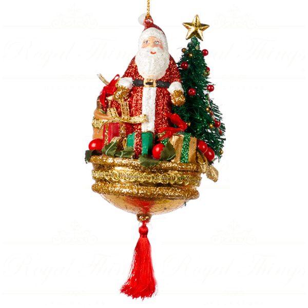 Goodwill Christmas Ornament Sisal Santa Tree Gift Scene Red Green Gold B 89253 Gold