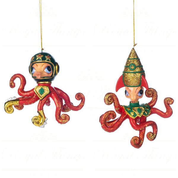 Goodwill Christmas Ornament Super Octopus Alien Red Green Gold B 89401