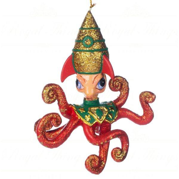 Goodwill Christmas Ornament Super Octopus Alien Red Green Gold B 89401 Green