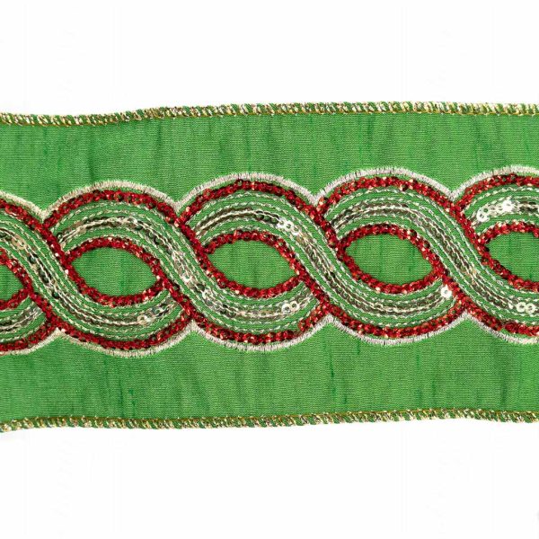Goodwill Christmas Ribbon Matte Sequin Trim Taj Mahal Ribbon Green Red L 20236