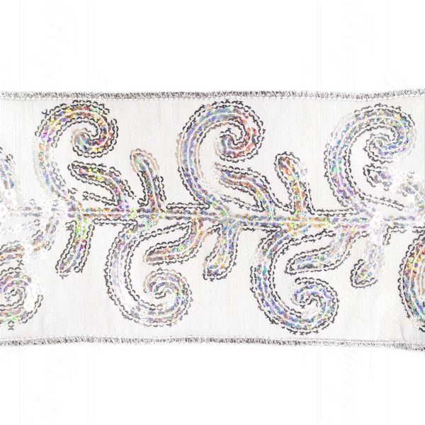 Goodwill Christmas Ribbon Sequin Flower Trim Ribbon White Silver Zn 06150