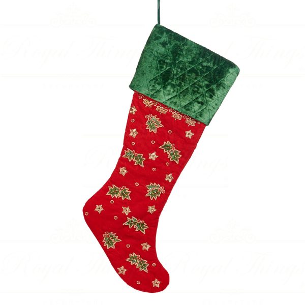 Goodwill Christmas Stockings Fabric Embroidered Holly Berry Stocking Red Green Gold If 10138