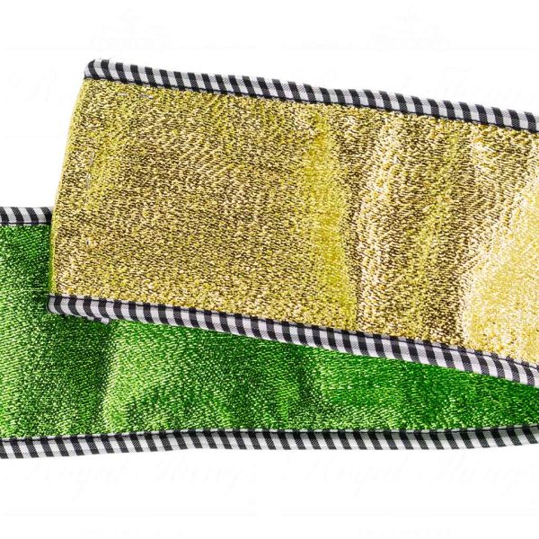 Goodwill Christmas Wired Ribbon Reversible Khadi With Edge Green Gold L 27735