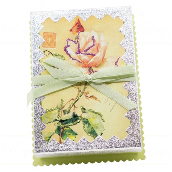 Kc 18 80975 Katherine S Collection Christmas Decorative Items Vintage Rose Card Foil Candybox Cream Pink Green Silver