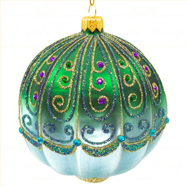 Pga B6100 Royal Things Polish Glass Art Christmas Bauble Ball Sublime Stella Peacock Blue Green Gold