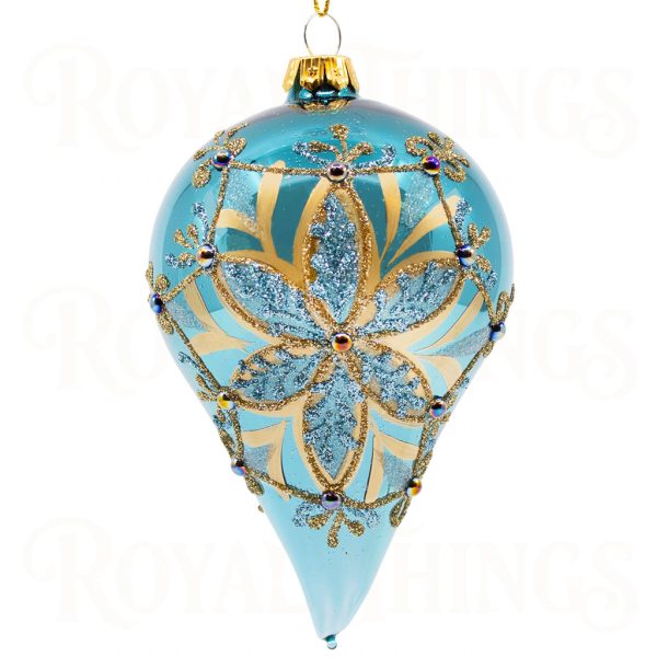 Pga B6124 Royal Things Polish Glass Art Christmas Bauble Ball Wondrous William Finial Blue Gold