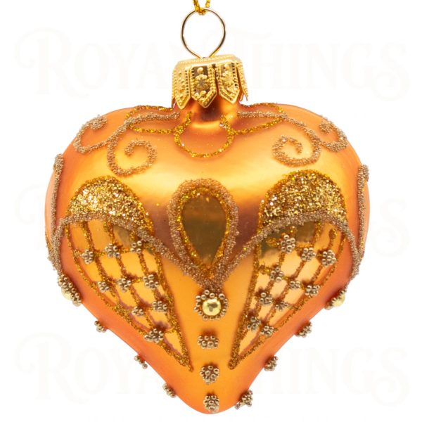 Pga B6136 Royal Things Polish Glass Art Christmas Bauble Ball Intriguing Ingrid Heart Orange Gold